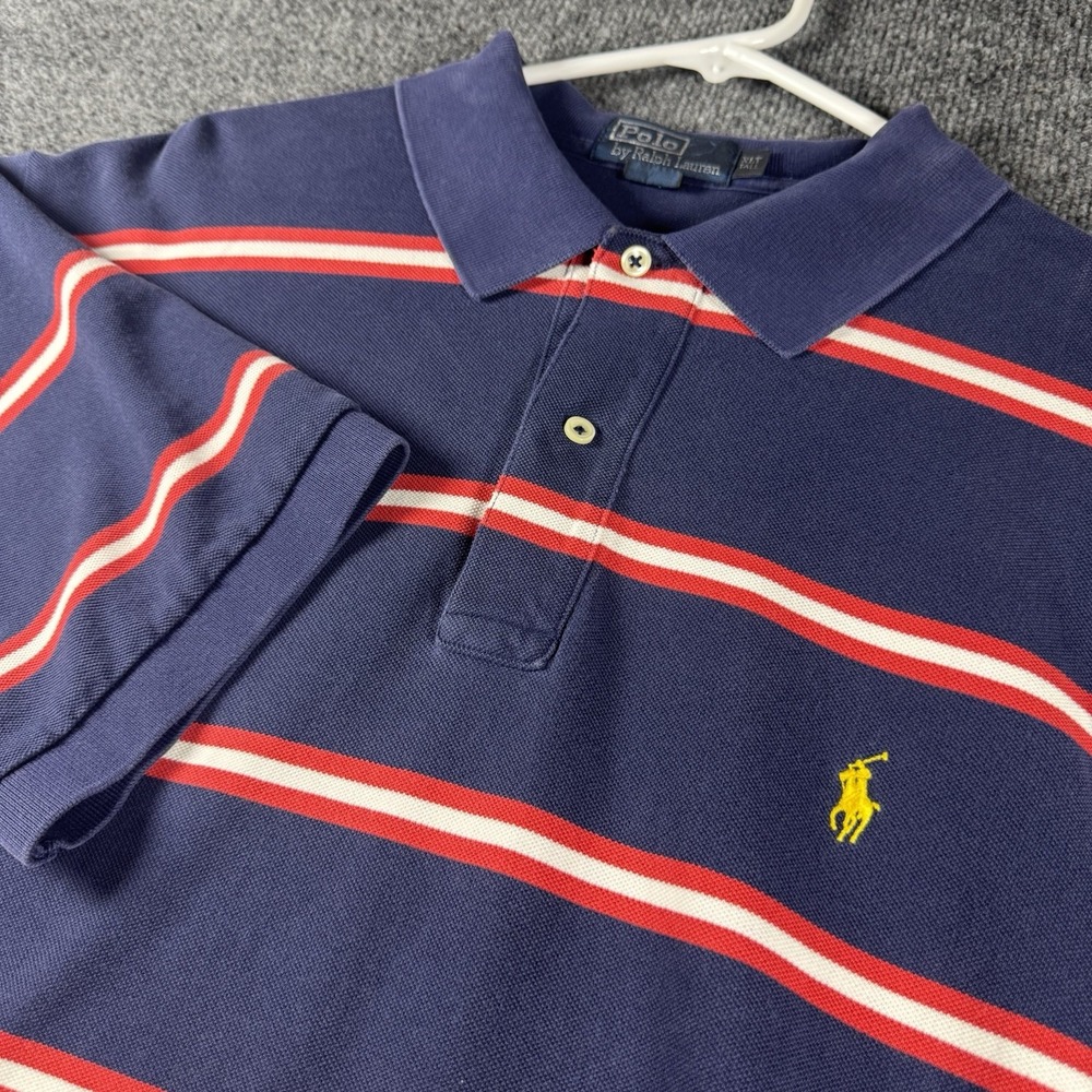 Polo Golf Ralph Lauren Shirt Mens XLT Short Sleeve Striped Cotton Navy Red